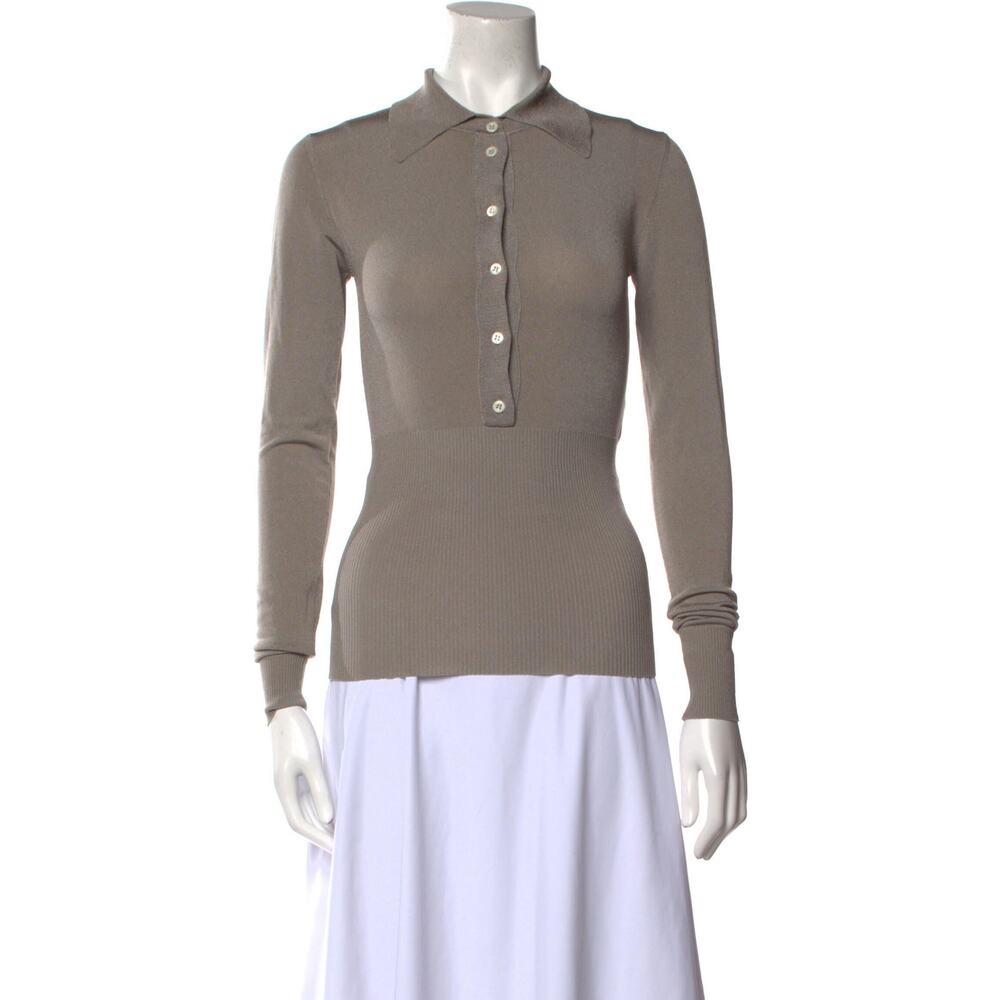 Peter Do Long Sleeve Polo Shirt Brown - S